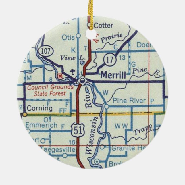 Adorno De Cerámica Mapa de WI de Merrill (Atrás)