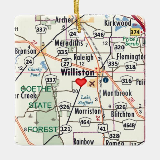 Adorno De Cerámica Mapa de Williston Florida (Anverso)