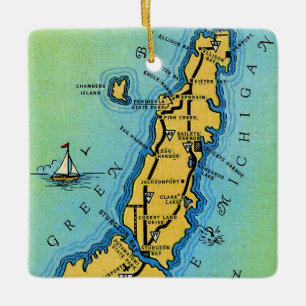 Adorno De Cerámica Mapa de Wisconsin del condado de Door