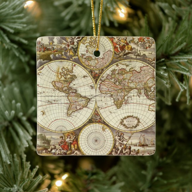 Adorno De Cerámica Mapa del Antiguo Mundo de Frederick de Wit, c. 168 (Árbol)