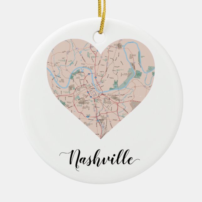 Adorno De Cerámica Mapa del corazón de Nashville (Frente)