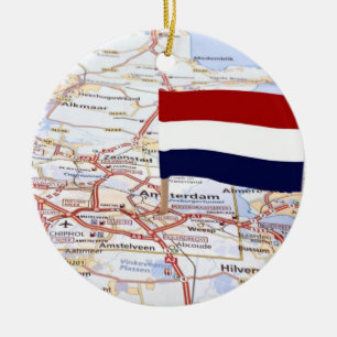 Adorno De Cerámica Mapa del holandés y la bandera holandesa