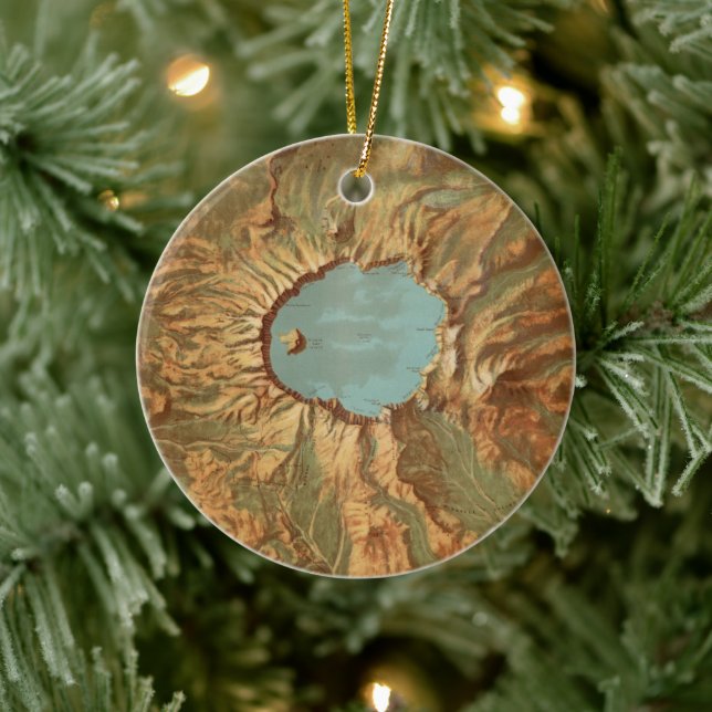 Adorno De Cerámica Mapa del lago Oregon del cráter de época (Árbol)