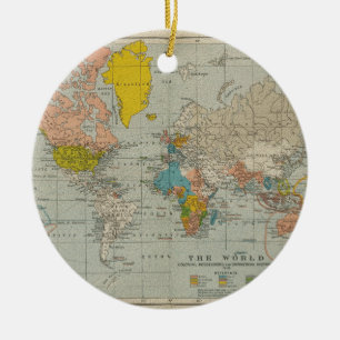 Adorno De Cerámica Mapa del mundo 1910 del vintage