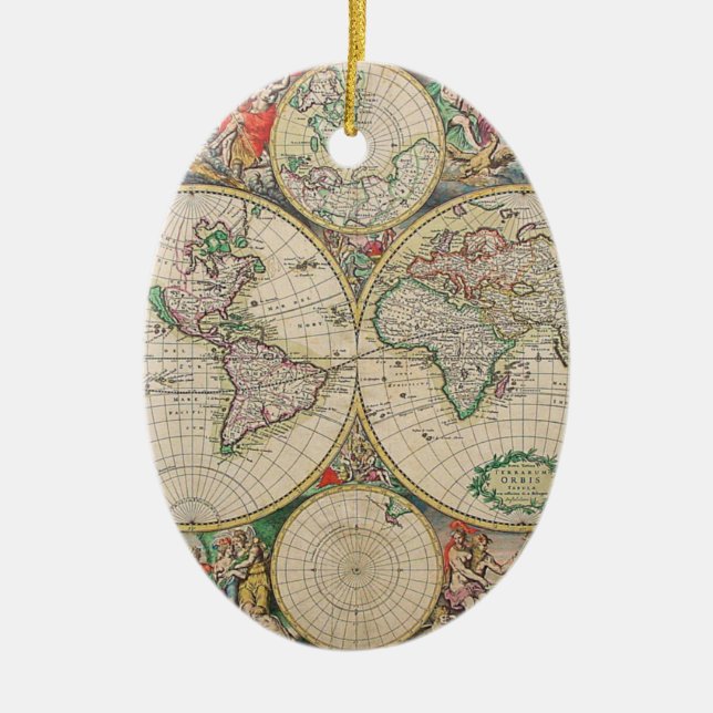 Adorno De Cerámica Mapa del Mundo Antiguo (Frente)