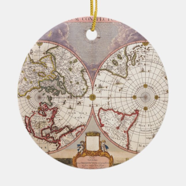 Adorno De Cerámica Mapa del Mundo Antiguo (Frente)