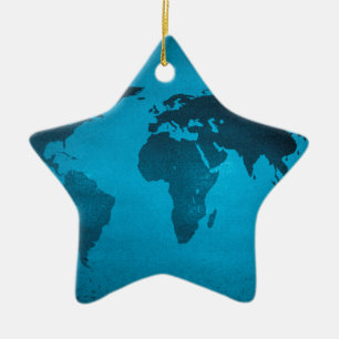 Adorno De Cerámica Mapa del mundo azul vintage