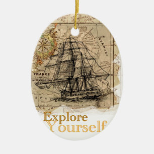 Adorno De Cerámica Mapa del mundo de la cosecha de vintage