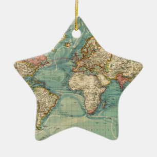 Adorno De Cerámica Mapa del mundo de la cosecha de vintage