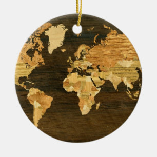 Adorno De Cerámica Mapa del mundo de madera