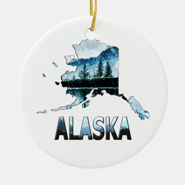 Adorno De Cerámica Mapa del paisaje acuático de Alaska (Frente)