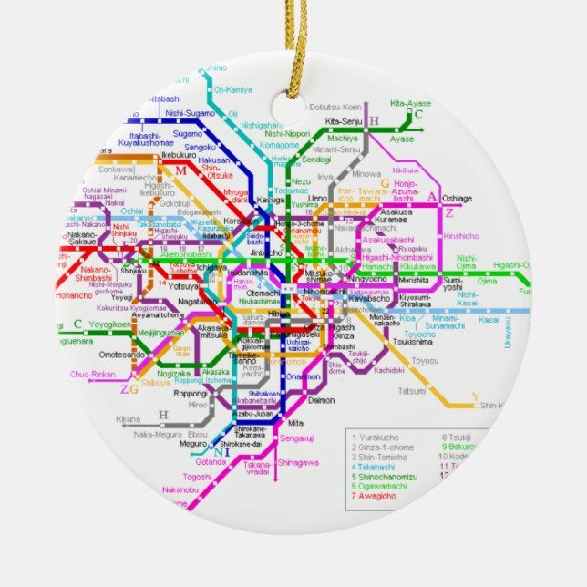 Adorno De Cerámica Mapa del subterráneo de Tokio Japón (Frente)