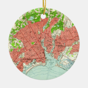 Adorno De Cerámica Mapa del vintage de Bridgeport Connecticut (1951)