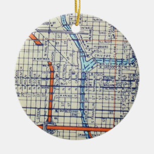 Adorno De Cerámica Mapa del vintage de Chicago, IL