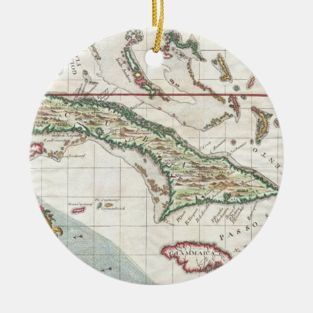 Adorno De Cerámica Mapa del vintage de Cuba y de Jamaica (1763) (Frente)