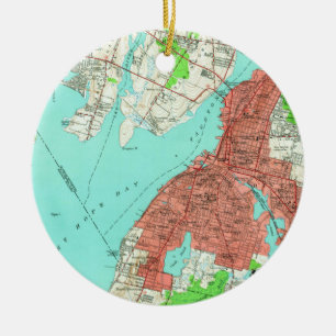 Adorno De Cerámica Mapa del vintage de Fall River Massachusetts