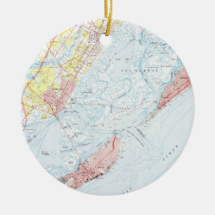 Adorno De Cerámica Mapa del vintage de la ciudad NJ (1952) del océano