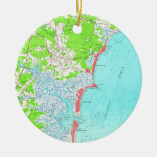 Adorno De Cerámica Mapa del vintage de la playa New Hampshire (1957)