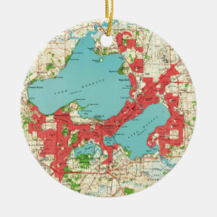 Adorno De Cerámica Mapa del vintage de Madison Wisconsin (1959)