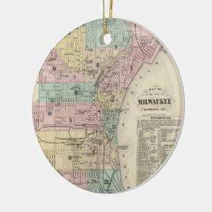 Adorno De Cerámica Mapa del vintage de Milwaukee Wisconsin (1878)