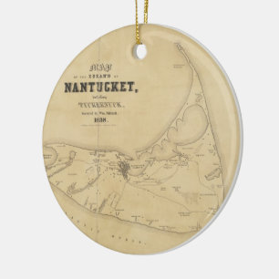 Adorno De Cerámica Mapa del vintage de Nantucket (1838)
