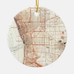 Adorno De Cerámica Mapa del vintage de Redondo Beach y de Torrance CA