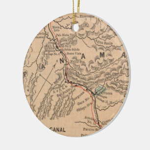 Adorno De Cerámica Mapa del vintage del Canal de Panamá (1885)
