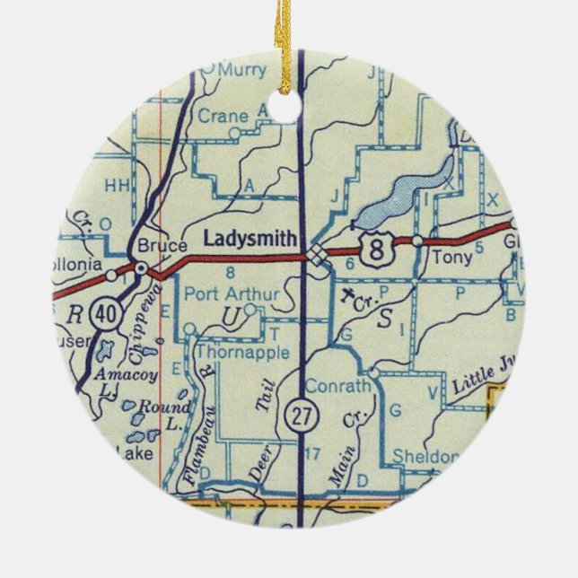 Adorno De Cerámica Mapa del WI de Ladysmith (Atrás)