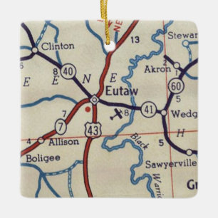 Adorno De Cerámica Mapa Eutaw AL Vintage