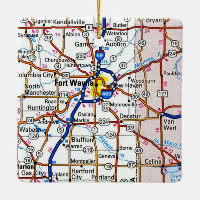 Adorno De Cerámica Mapa Fort Wayne Indiana (Reverso)