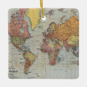 Adorno De Cerámica Mapa general vintage del mundo