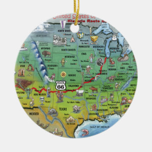Adorno De Cerámica Mapa histórico del dibujo animado de la ruta 66
