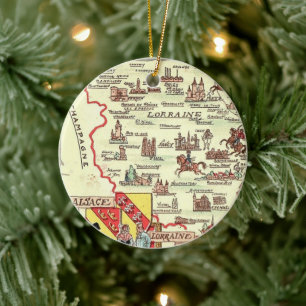 Adorno De Cerámica Mapa ilustrado de Alsacia Lorena Francia