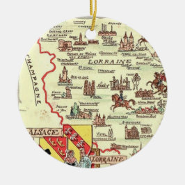 Adorno De Cerámica Mapa ilustrado de Alsacia Lorena Francia