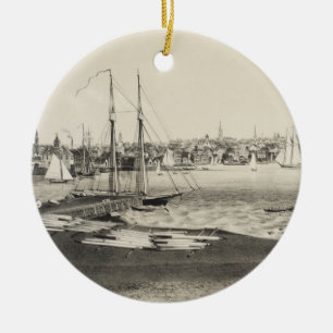 Adorno De Cerámica Mapa ilustrado del vintage de Newport RI (1860)