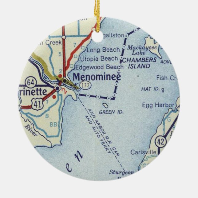 Adorno De Cerámica Mapa Menominee MI (Atrás)