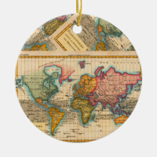 Adorno De Cerámica Mapa Mundial 1780 Planisferio Antiguo de Bonne