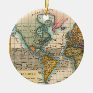Adorno De Cerámica Mapa Mundial Antiguo del Siglo XVIII