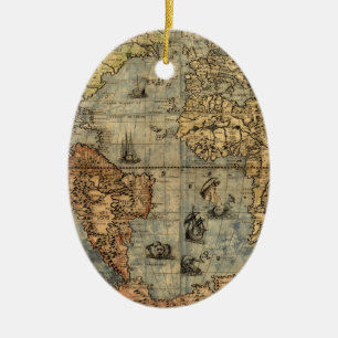 Adorno De Cerámica Mapa Mundial Atlas Histórico Vintage