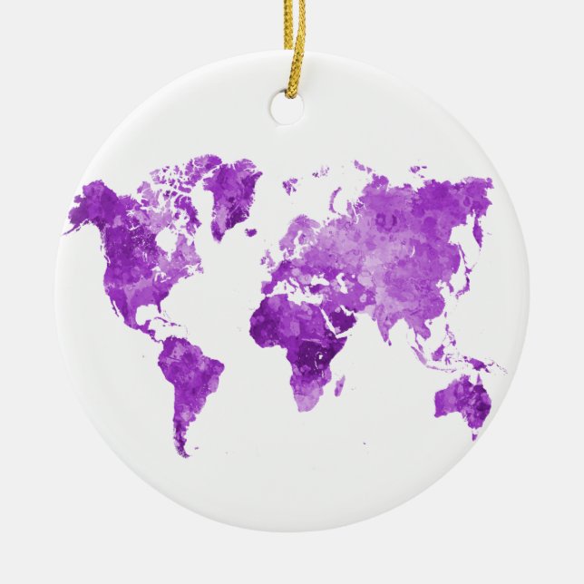 Adorno De Cerámica Mapa mundial en acuarela 08 Púrpura (Frente)
