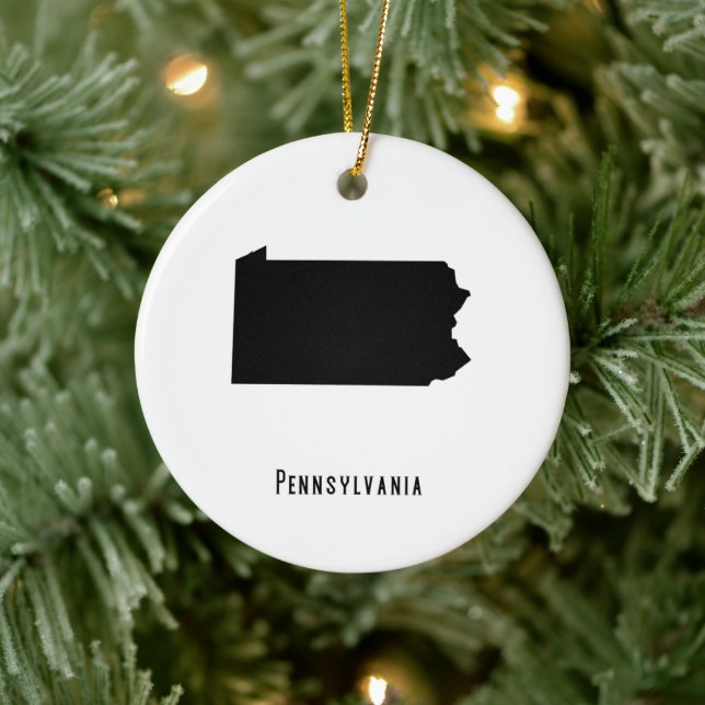 Adorno De Cerámica Mapa Pennsylvania - Moderno blanco y negro (Árbol)