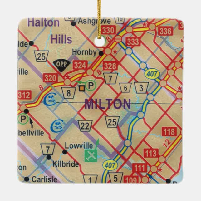 Adorno De Cerámica Mapa pintado de Milton Ontario (Reverso)