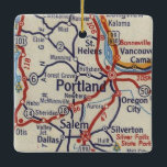 Adorno De Cerámica Mapa Portland O Vintage<br><div class="desc">Ornamento navideño de Portland Oregon hecho con mapa de ruta de OR vintage de 1955.</div>