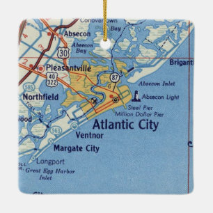 Adorno De Cerámica Mapa retro de Atlantic City NJ