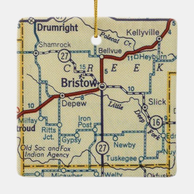 Adorno De Cerámica Mapa retro de Bristow Oklahoma (Reverso)