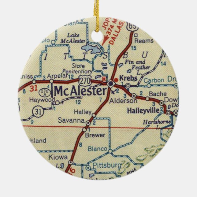 Adorno De Cerámica Mapa retro de McAlester OK (Atrás)
