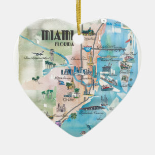 Adorno De Cerámica Mapa retro de Miami la Florida