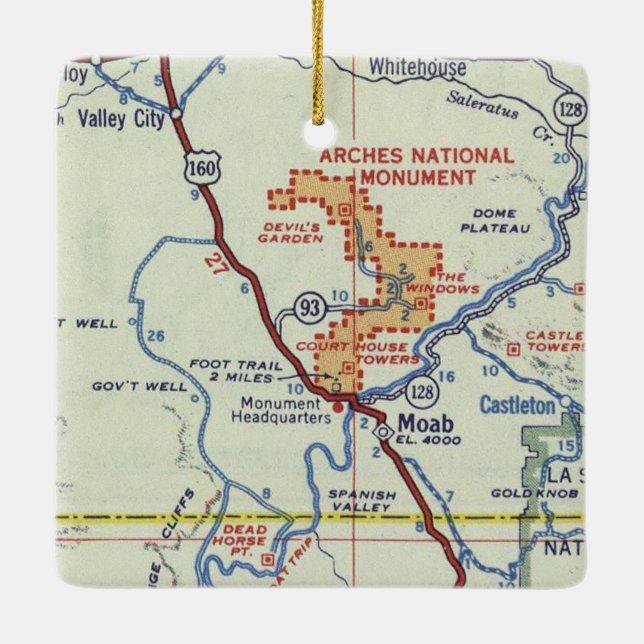 Adorno De Cerámica Mapa retro de Moab (Reverso)