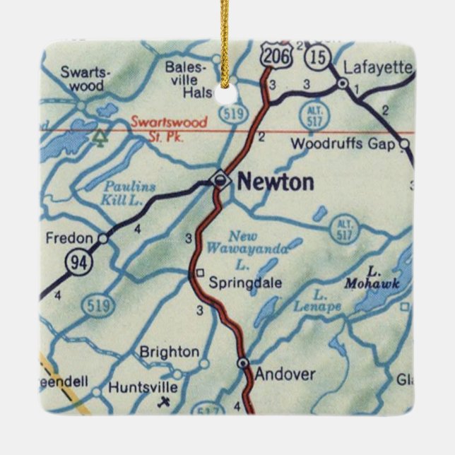 Adorno De Cerámica Mapa retro de Newton NJ (Reverso)