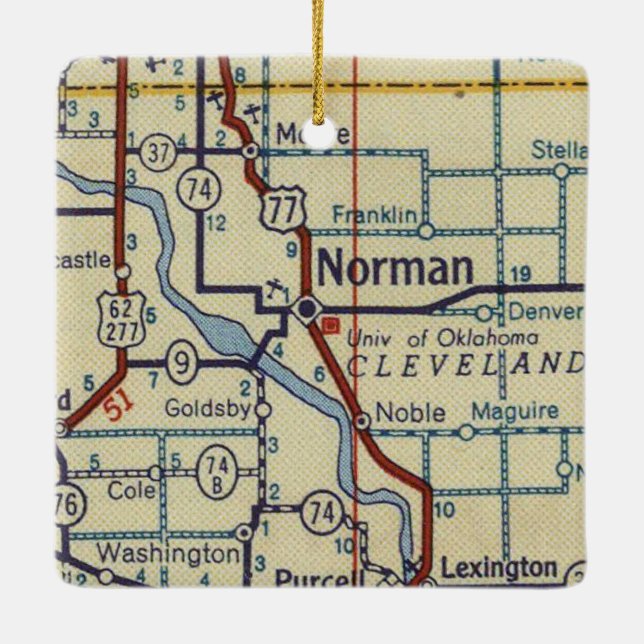 Adorno De Cerámica Mapa retro de Norman OK (Reverso)